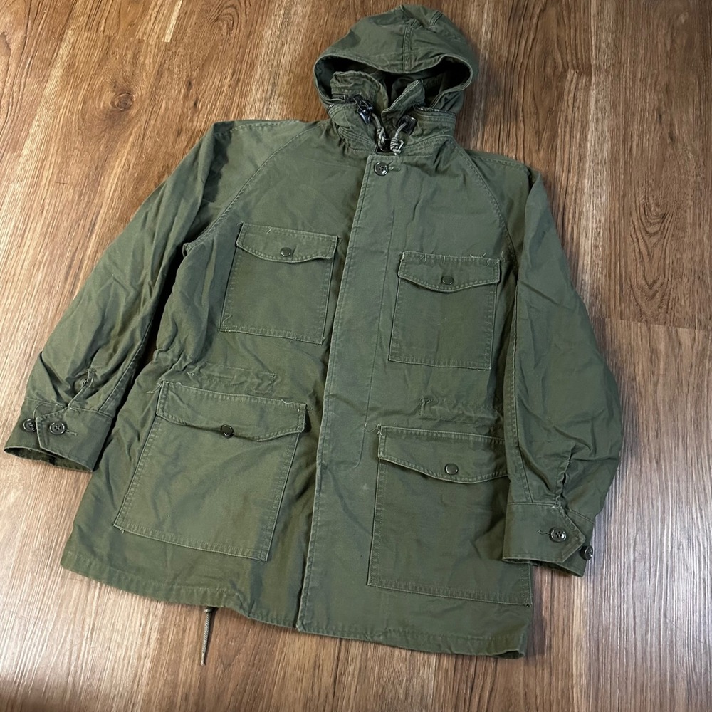 Vintage Military Field Jacket Mens M Olive Green Good Hooded Utility M-65 Style